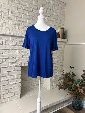 Tribal-NWT-Cobalt Blue Short Sleeve Crewneck Top with Ruffle Sleeves Size Large